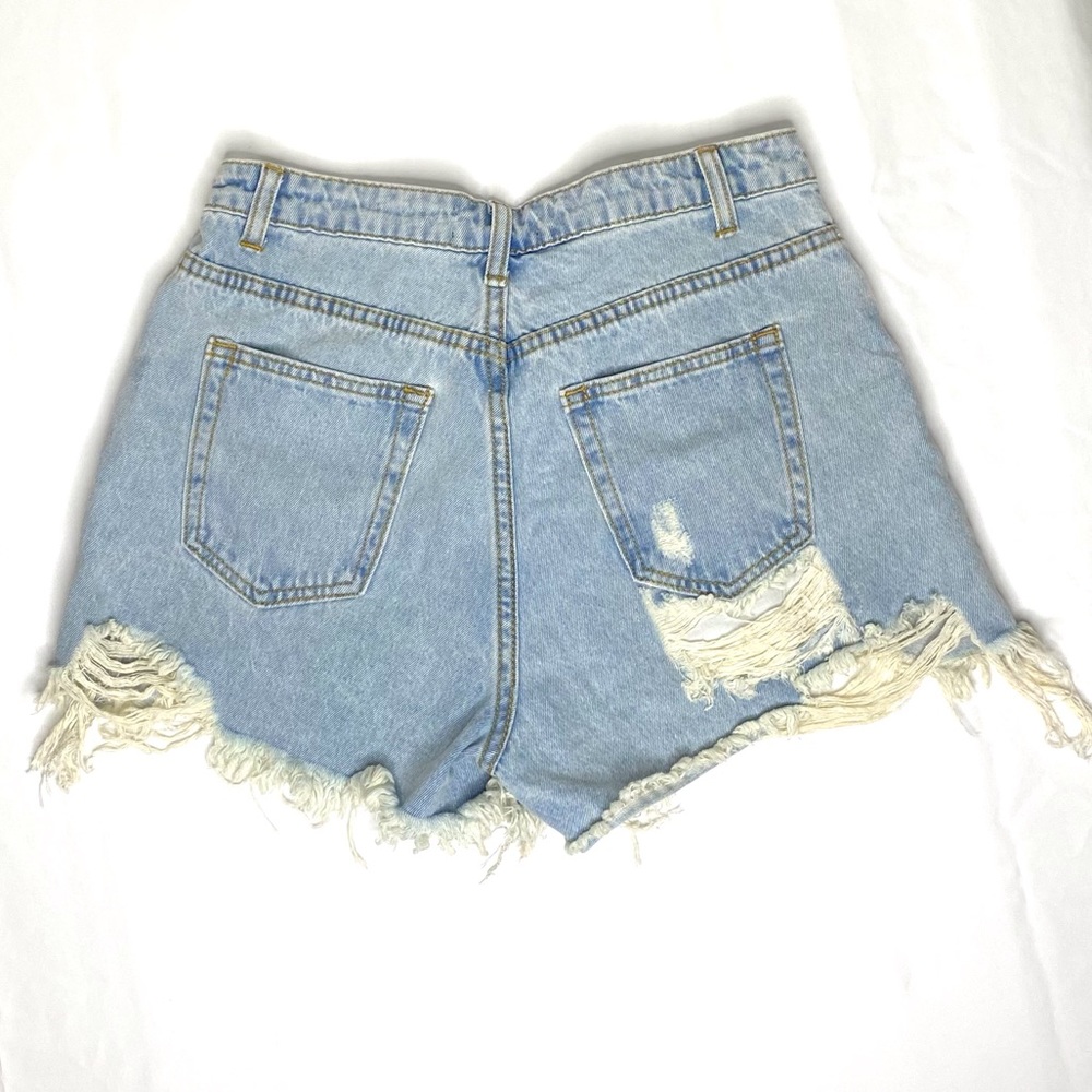 MISSGUIDED Women’s Size 6 Blue Jean Distressed Shorts High Rise Frayed Denim